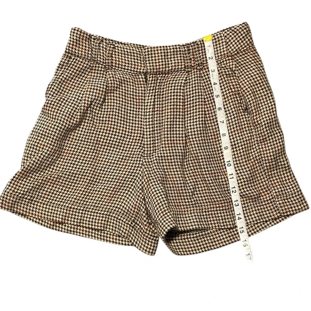 Free People Houndstooth Linen‎ Blend High Waisted Pleated Shorts Brown Size 0